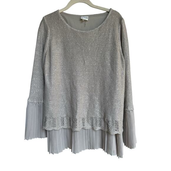 Sioni Women’s Large Sequin Layered Pleat Trim Pullover Sweater Twee Pop Beige - Picture 4 of 12